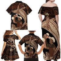 Father's Day Polynesian Pattern Family Matching Off Shoulder Maxi Dress and Hawaiian Shirt Tropical Humpback Whale LT7 - Polynesian Pride