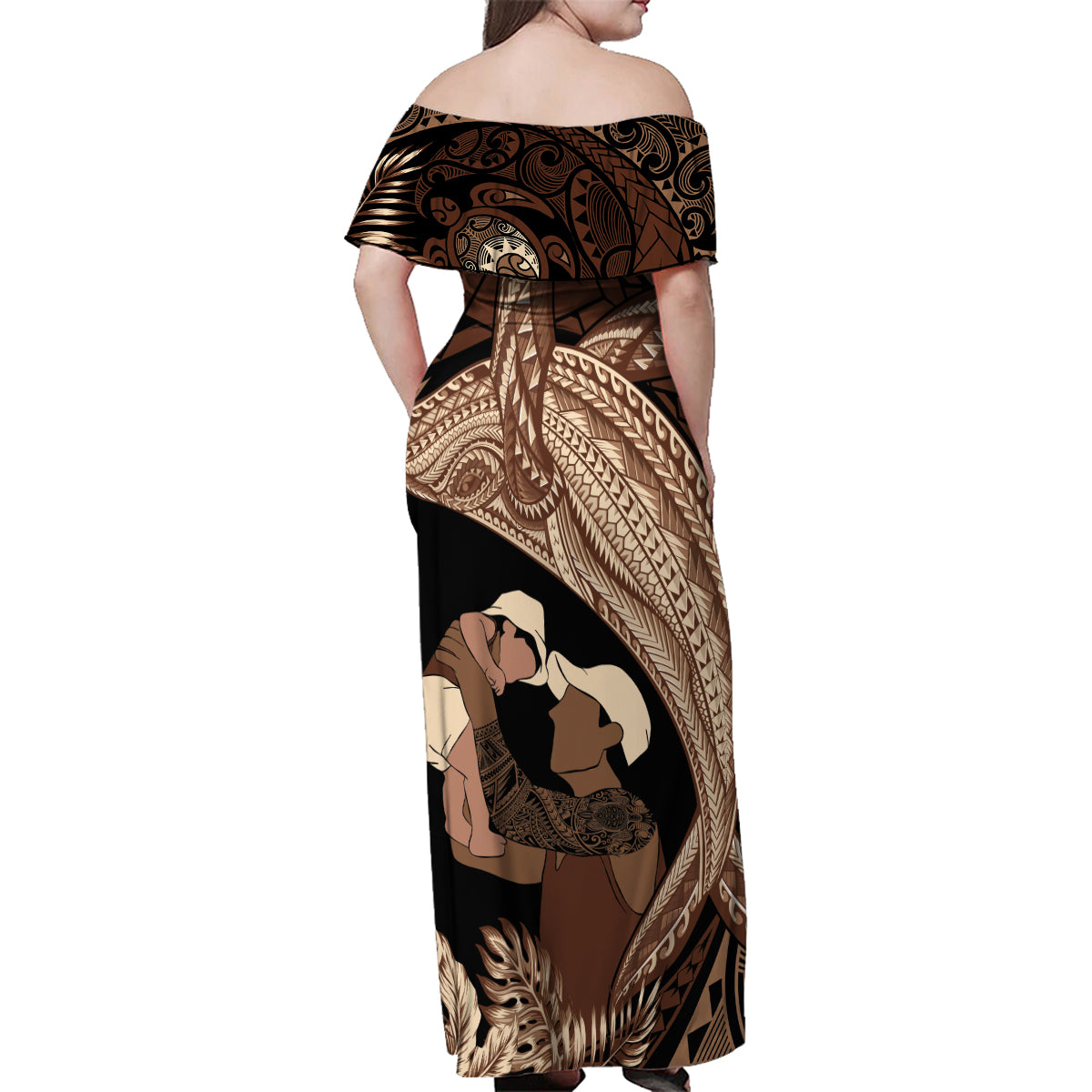 Father's Day Polynesian Pattern Family Matching Off Shoulder Maxi Dress and Hawaiian Shirt Tropical Humpback Whale LT7 - Polynesian Pride