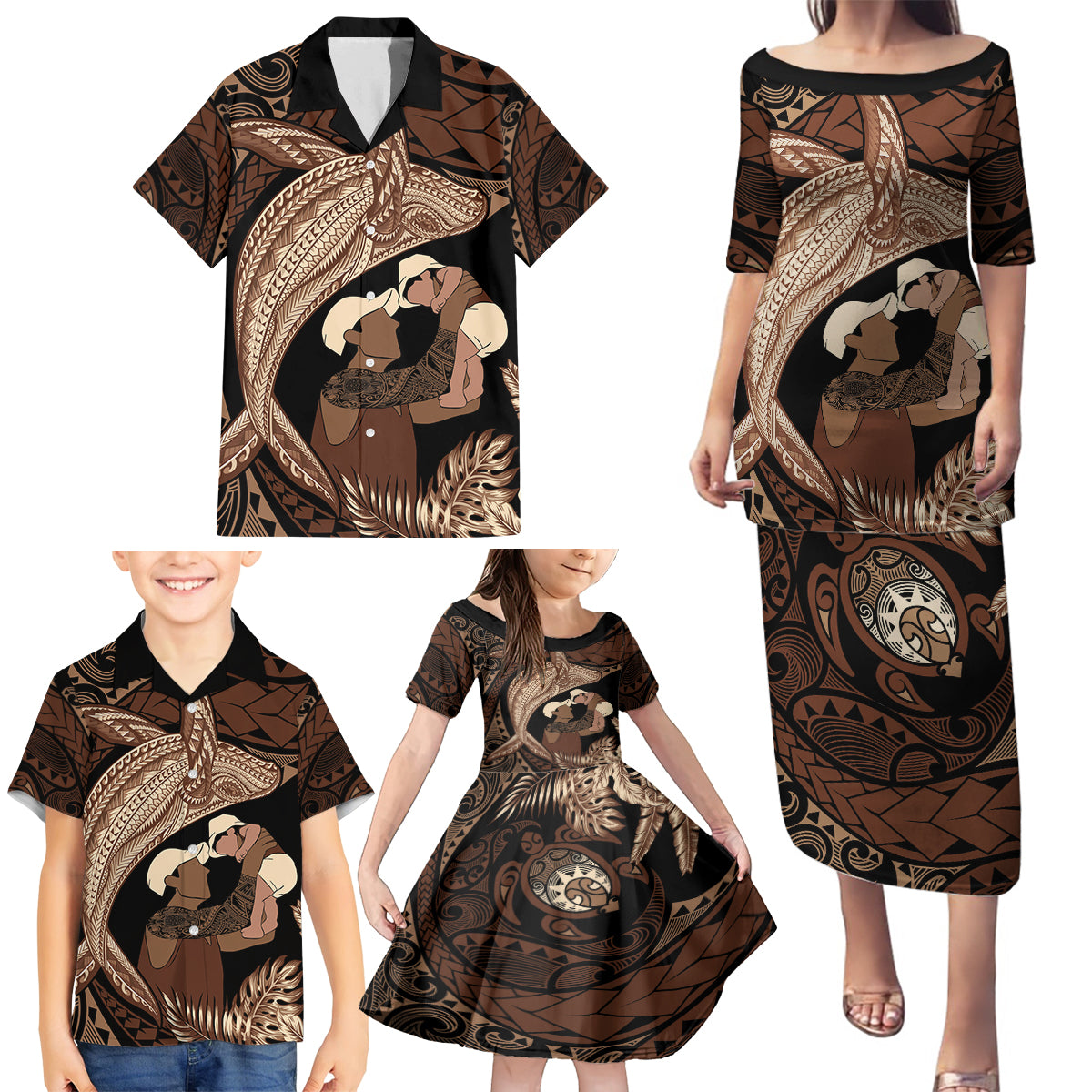 Father's Day Polynesian Pattern Family Matching Puletasi and Hawaiian Shirt Tropical Humpback Whale LT7 - Polynesian Pride