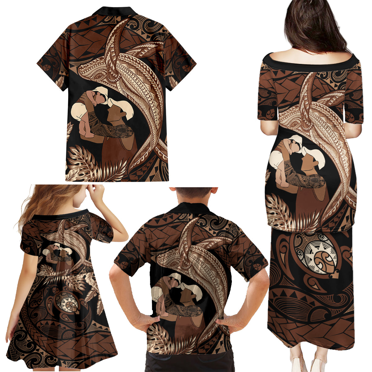 Father's Day Polynesian Pattern Family Matching Puletasi and Hawaiian Shirt Tropical Humpback Whale LT7 - Polynesian Pride
