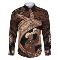 Father's Day Polynesian Pattern Family Matching Puletasi and Hawaiian Shirt Tropical Humpback Whale LT7 Dad's Shirt - Long Sleeve Brown - Polynesian Pride