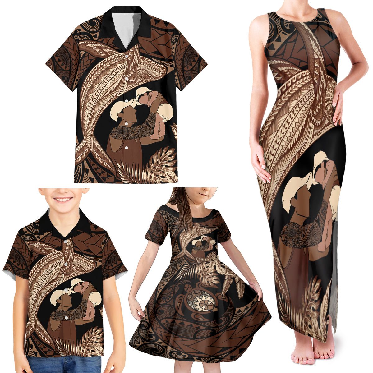 Father's Day Polynesian Pattern Family Matching Tank Maxi Dress and Hawaiian Shirt Tropical Humpback Whale LT7 - Polynesian Pride