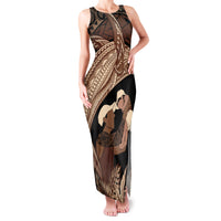 Father's Day Polynesian Pattern Family Matching Tank Maxi Dress and Hawaiian Shirt Tropical Humpback Whale LT7 Mom's Dress Brown - Polynesian Pride