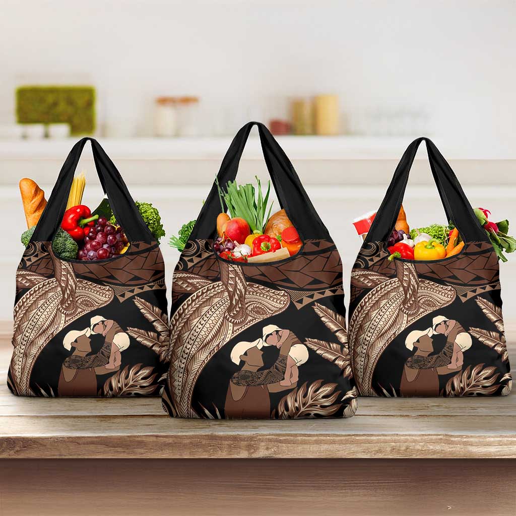 Father's Day Polynesian Pattern Grocery Bag Tropical Humpback Whale LT7 3-pack One Size Brown - Polynesian Pride