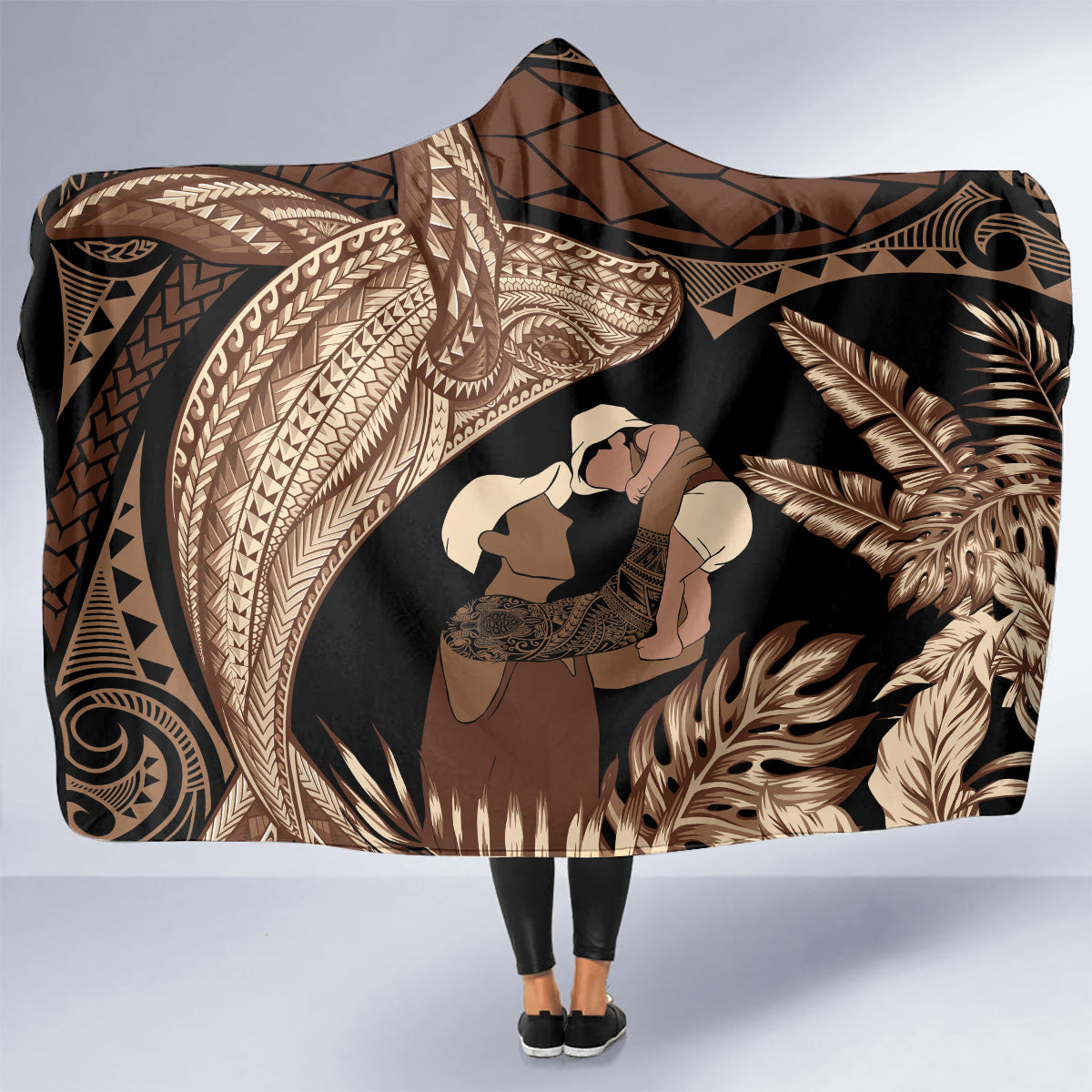 Father's Day Polynesian Pattern Hooded Blanket Tropical Humpback Whale LT7 - Polynesian Pride