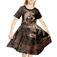 Father's Day Polynesian Pattern Kid Short Sleeve Dress Tropical Humpback Whale LT7 - Polynesian Pride
