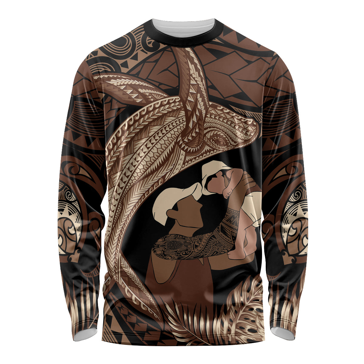 Father's Day Polynesian Pattern Long Sleeve Shirt Tropical Humpback Whale