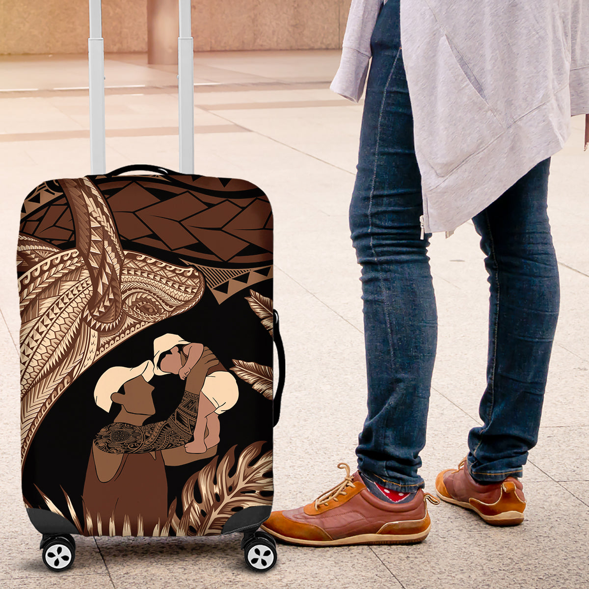 Father's Day Polynesian Pattern Luggage Cover Tropical Humpback Whale