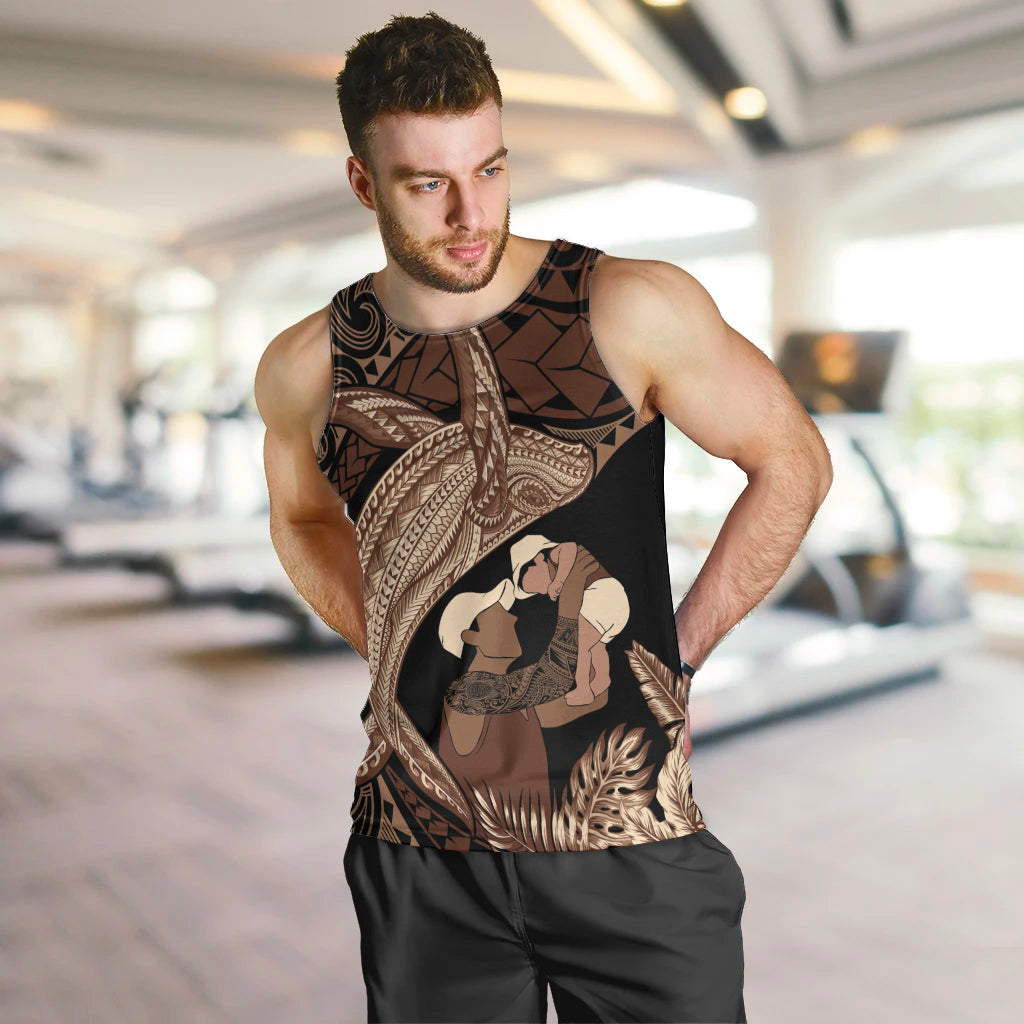 Father's Day Polynesian Pattern Men Tank Top Tropical Humpback Whale LT7 Brown - Polynesian Pride
