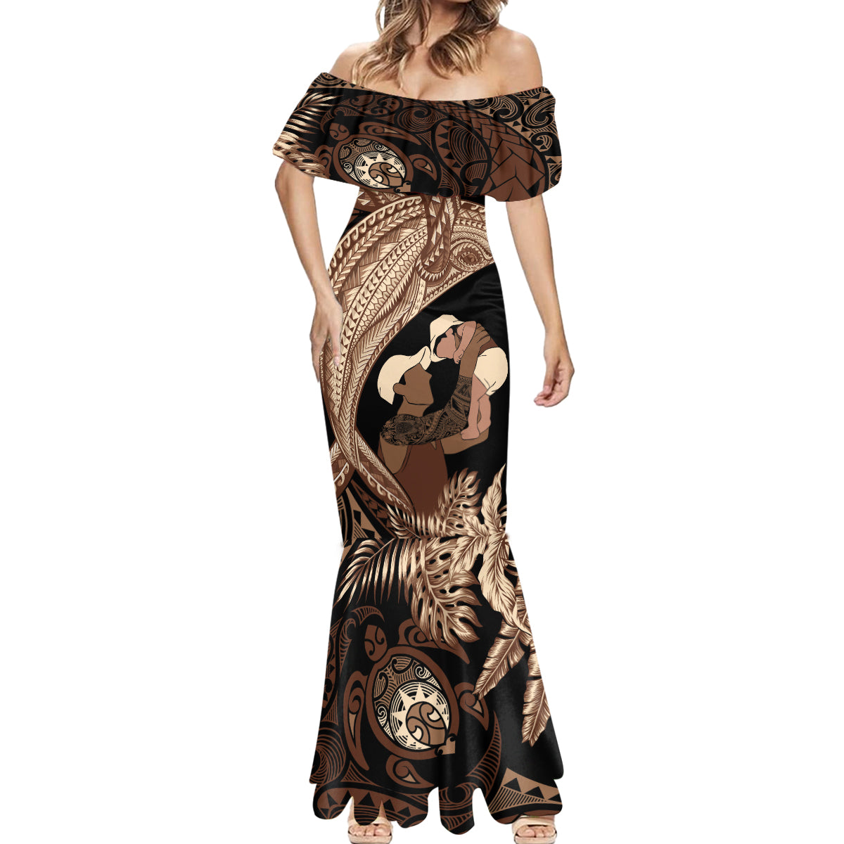 Father's Day Polynesian Pattern Mermaid Dress Tropical Humpback Whale