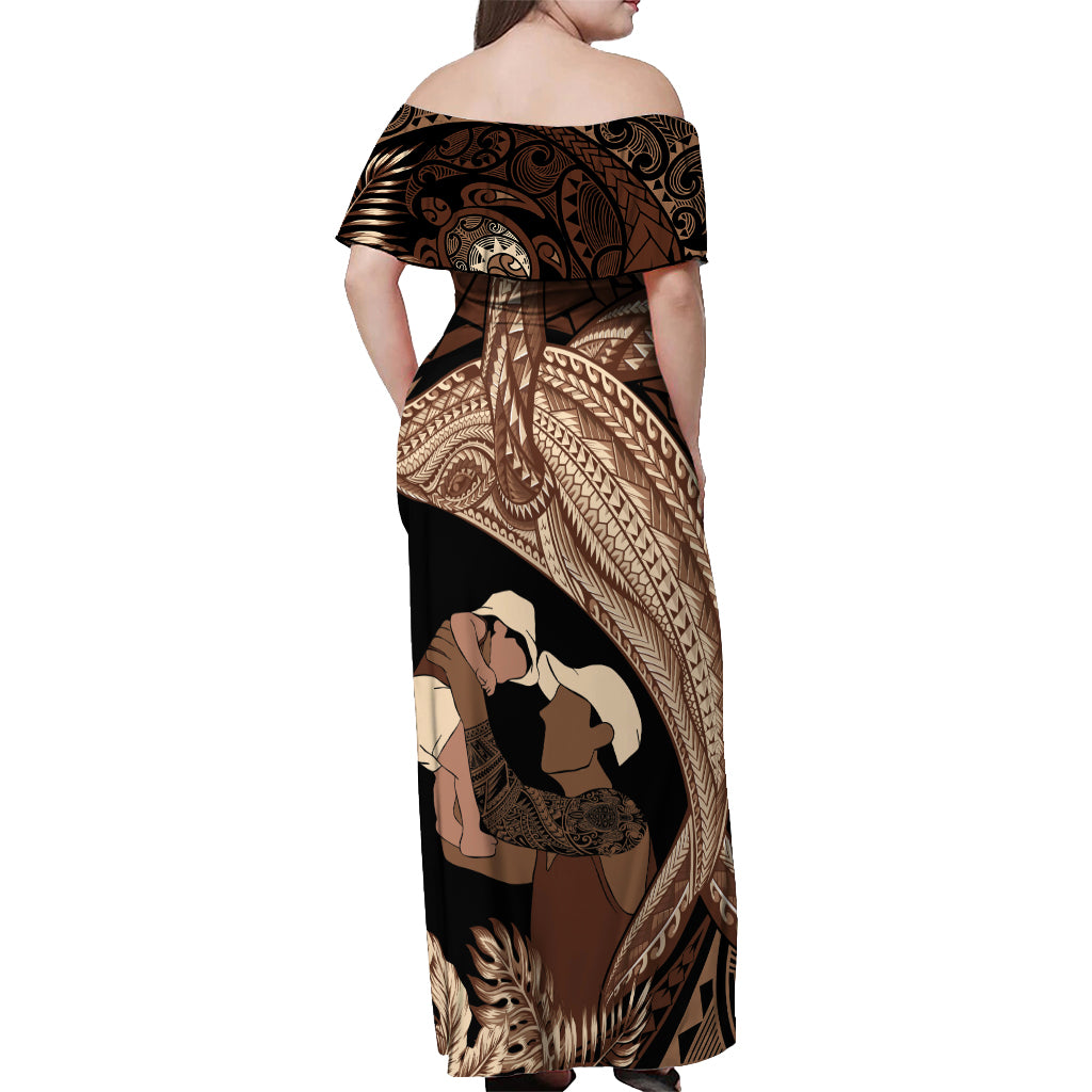 Father's Day Polynesian Pattern Off Shoulder Maxi Dress Tropical Humpback Whale LT7 - Polynesian Pride