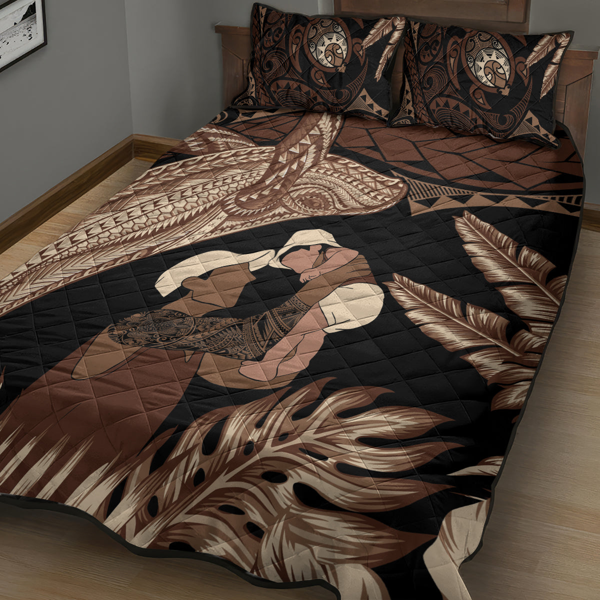 Father's Day Polynesian Pattern Quilt Bed Set Tropical Humpback Whale LT7 - Polynesian Pride