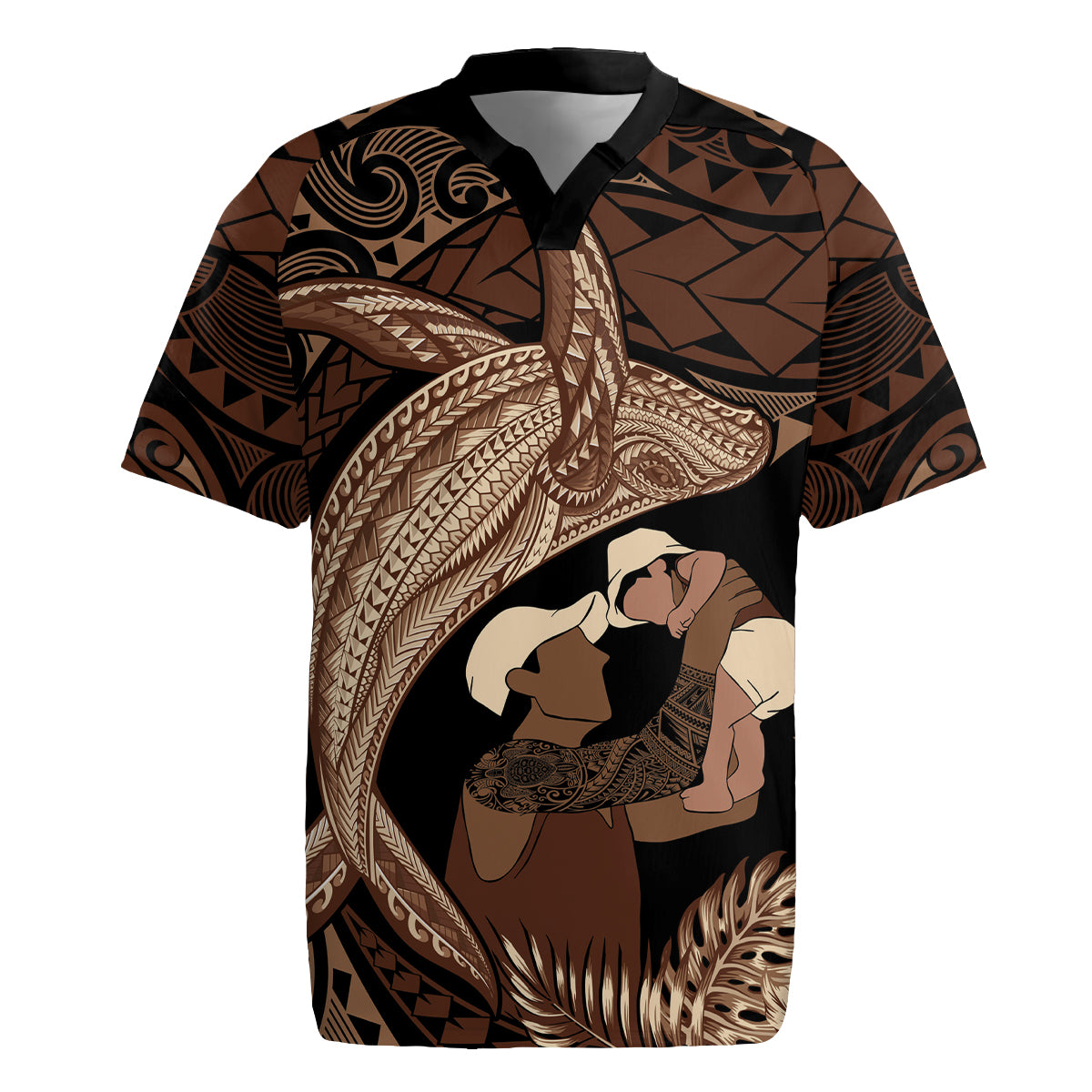 Father's Day Polynesian Pattern Rugby Jersey Tropical Humpback Whale