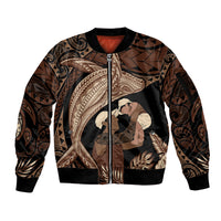 Father's Day Polynesian Pattern Sleeve Zip Bomber Jacket Tropical Humpback Whale LT7 Unisex Brown - Polynesian Pride