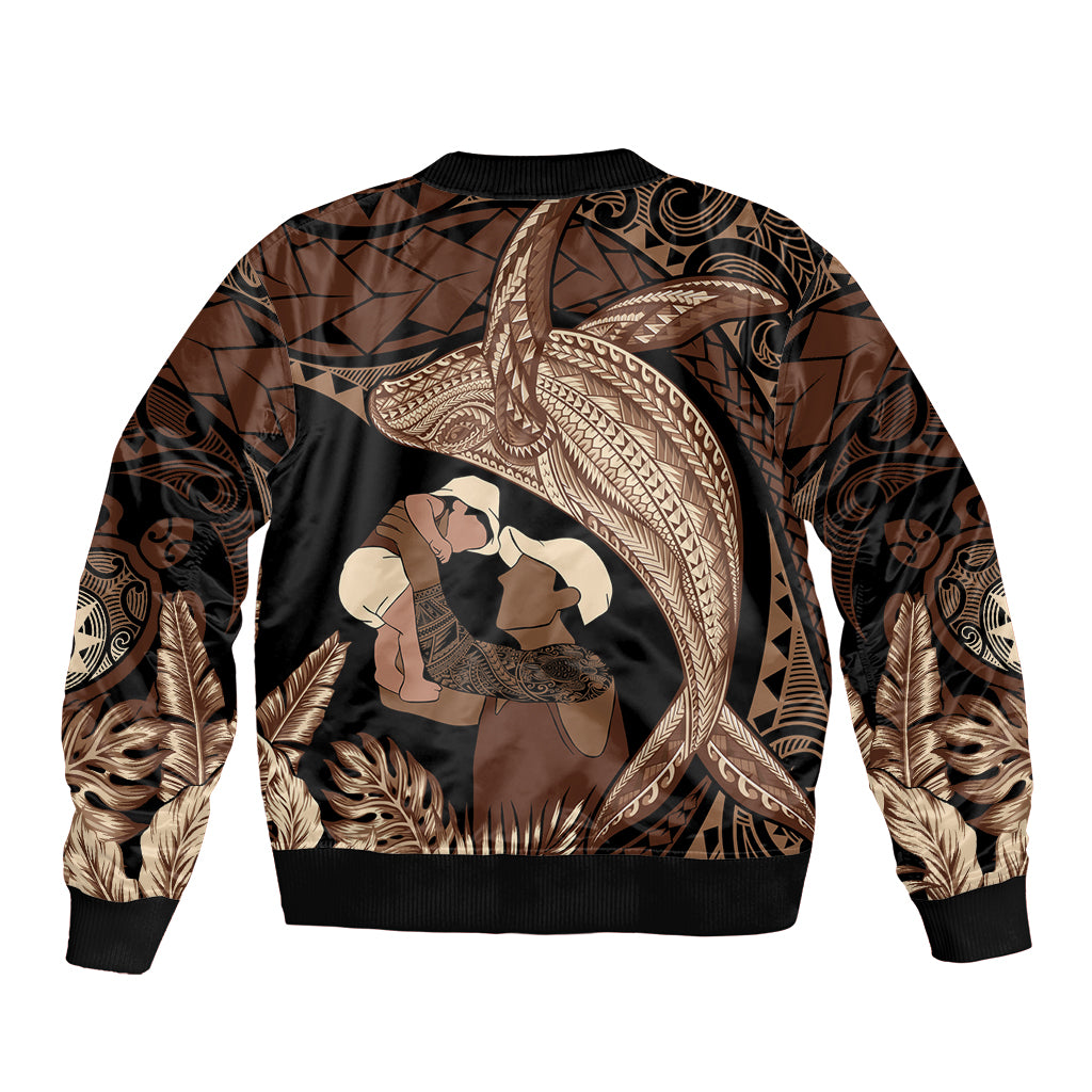 Father's Day Polynesian Pattern Sleeve Zip Bomber Jacket Tropical Humpback Whale LT7 - Polynesian Pride