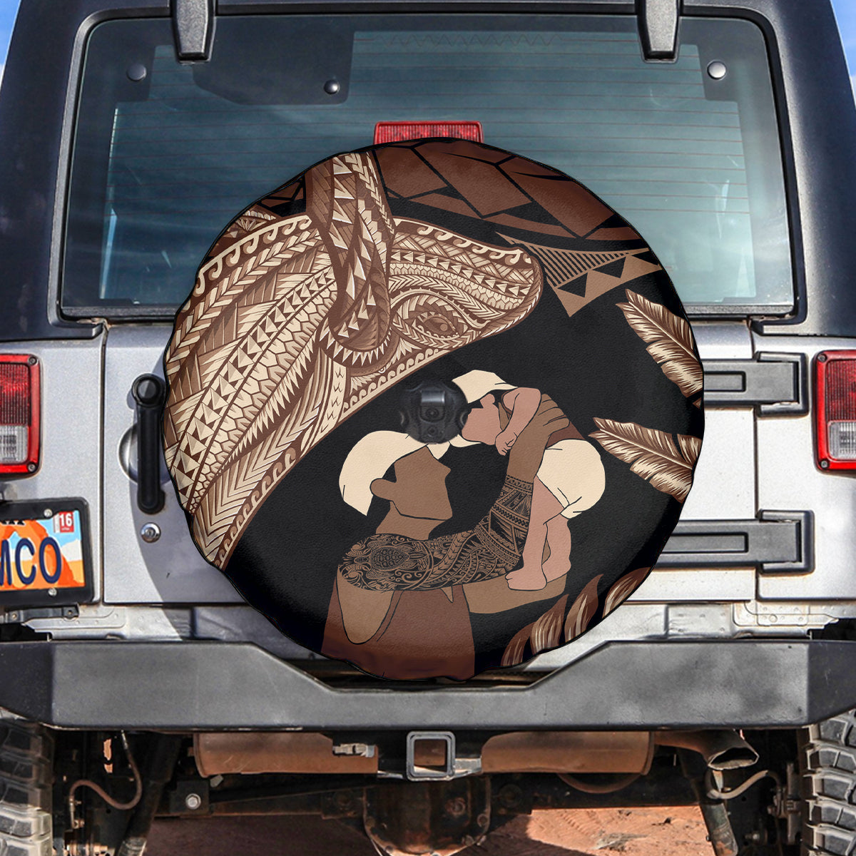 Father's Day Polynesian Pattern Spare Tire Cover Tropical Humpback Whale LT7 Brown - Polynesian Pride