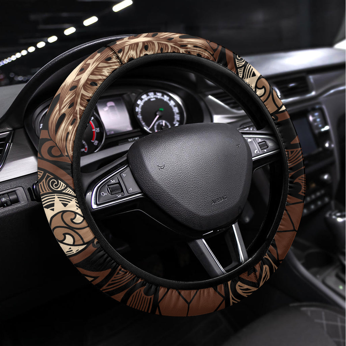 Father's Day Polynesian Pattern Steering Wheel Cover Tropical Humpback Whale LT7 Universal Fit Brown - Polynesian Pride