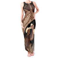 Father's Day Polynesian Pattern Tank Maxi Dress Tropical Humpback Whale LT7 Women Brown - Polynesian Pride