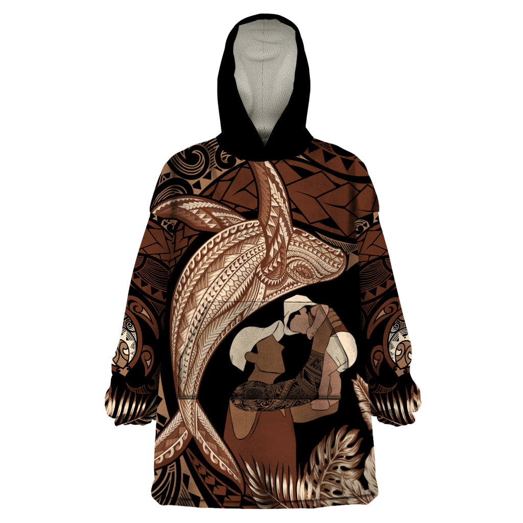 Father's Day Polynesian Pattern Wearable Blanket Hoodie Tropical Humpback Whale LT7 One Size Brown - Polynesian Pride