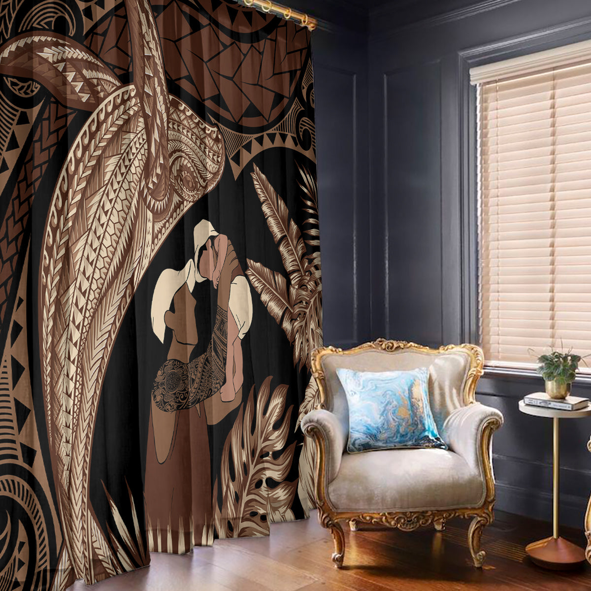 Father's Day Polynesian Pattern Window Curtain Tropical Humpback Whale LT7 - Polynesian Pride