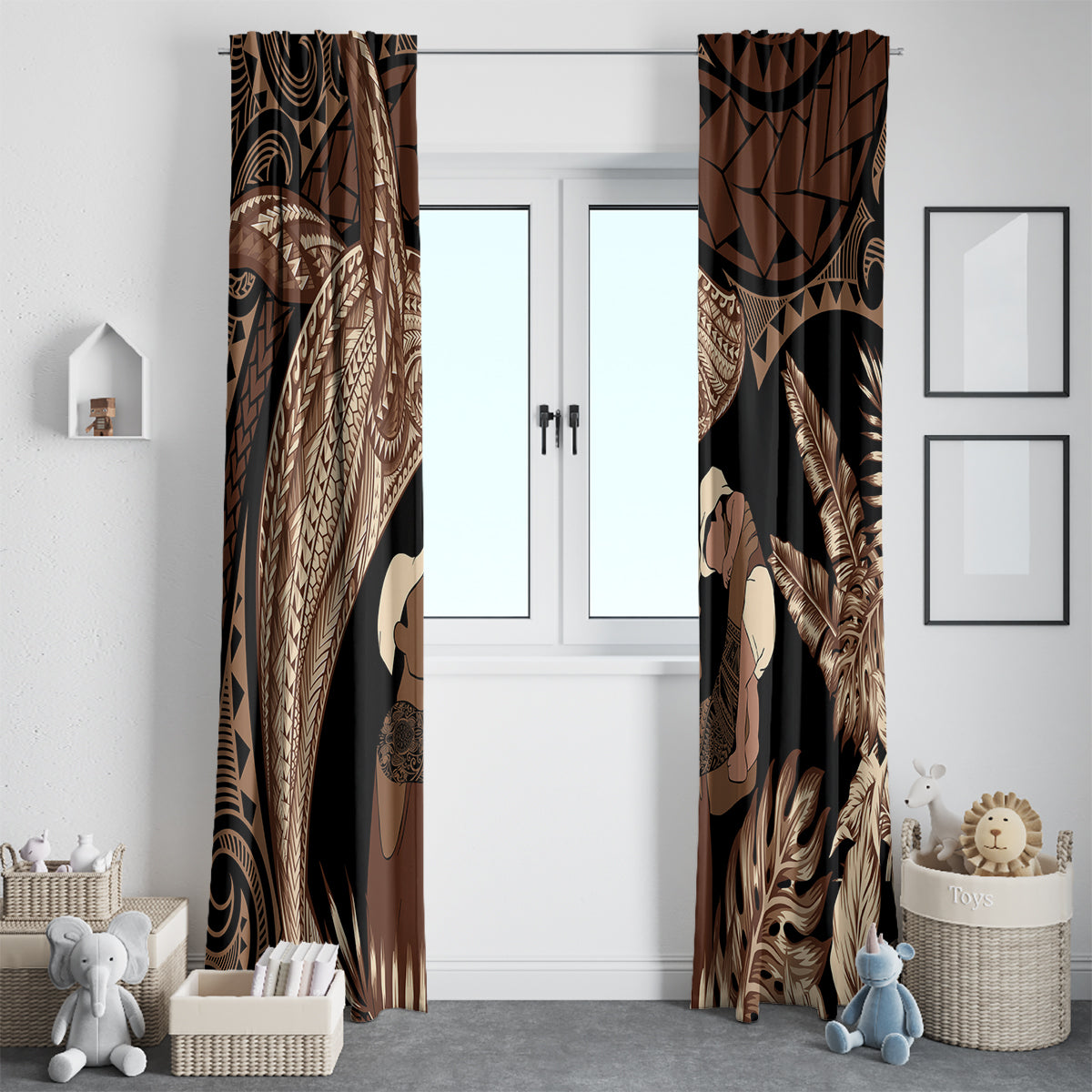 Father's Day Polynesian Pattern Window Curtain Tropical Humpback Whale LT7 - Polynesian Pride