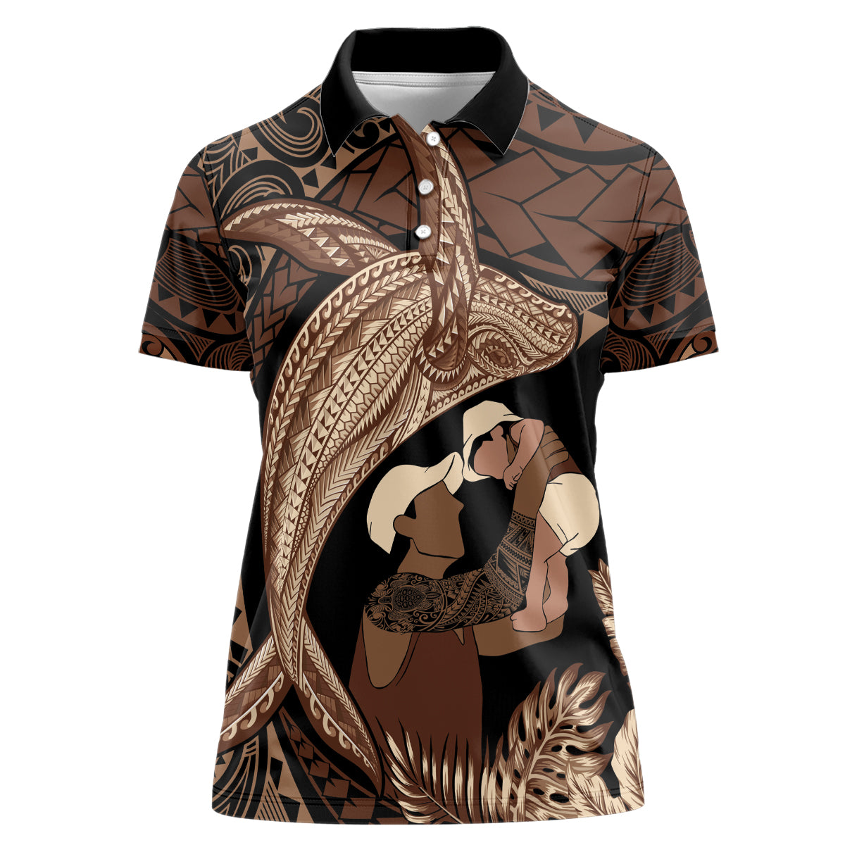 Father's Day Polynesian Pattern Women Polo Shirt Tropical Humpback Whale