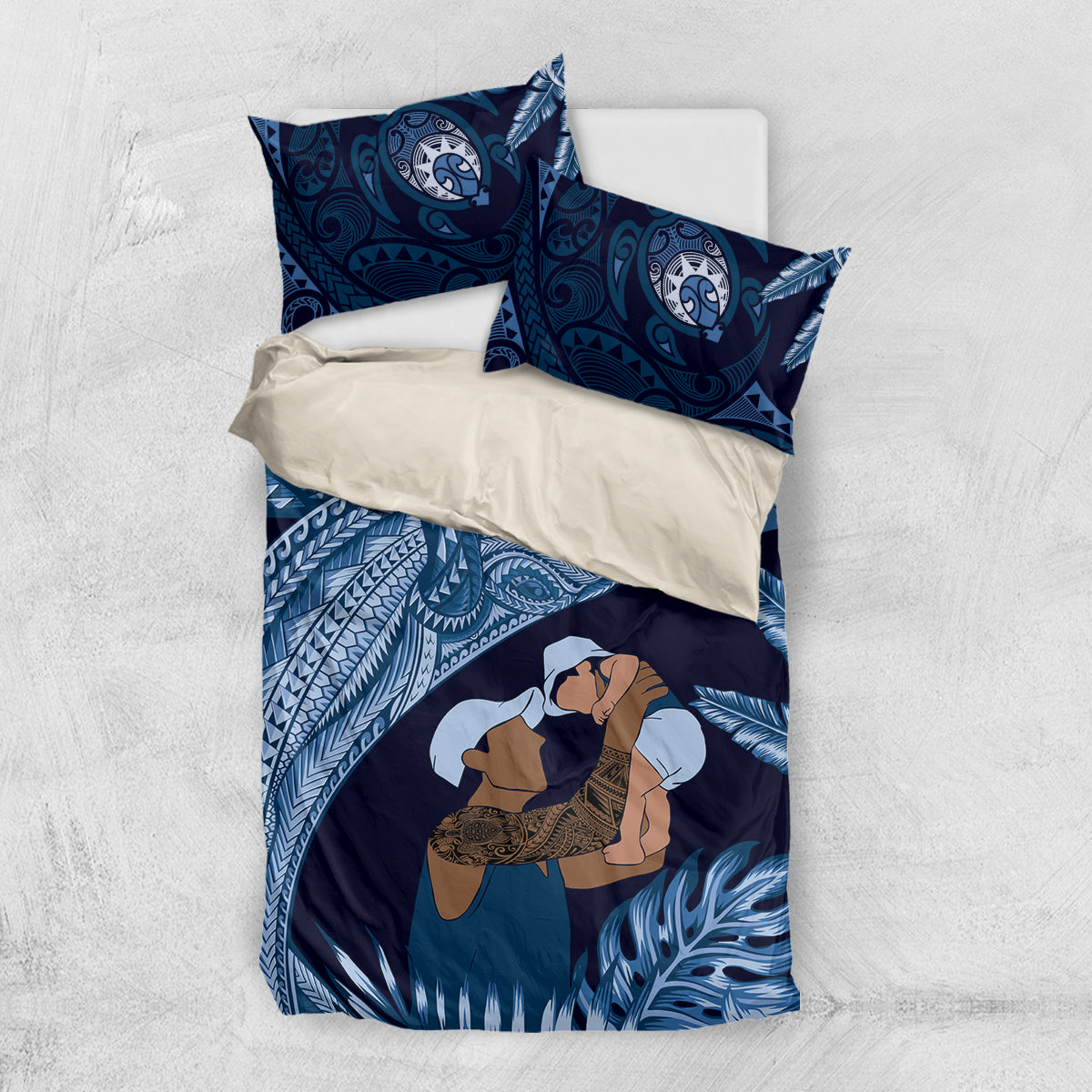 Father's Day Polynesian Pattern Bedding Set Tropical Humpback Whale - Navy LT7 US Twin 172cm x 218cm Navy Blue - Polynesian Pride