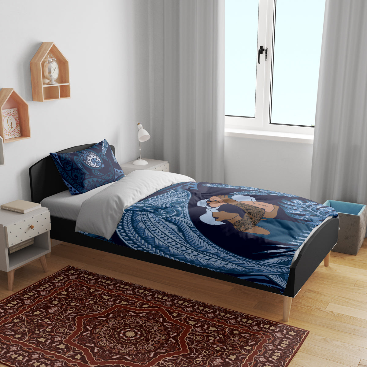 Father's Day Polynesian Pattern Bedding Set Tropical Humpback Whale - Navy LT7 - Polynesian Pride
