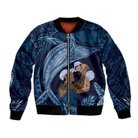 Father's Day Polynesian Pattern Bomber Jacket Tropical Humpback Whale - Navy LT7 Unisex Navy Blue - Polynesian Pride
