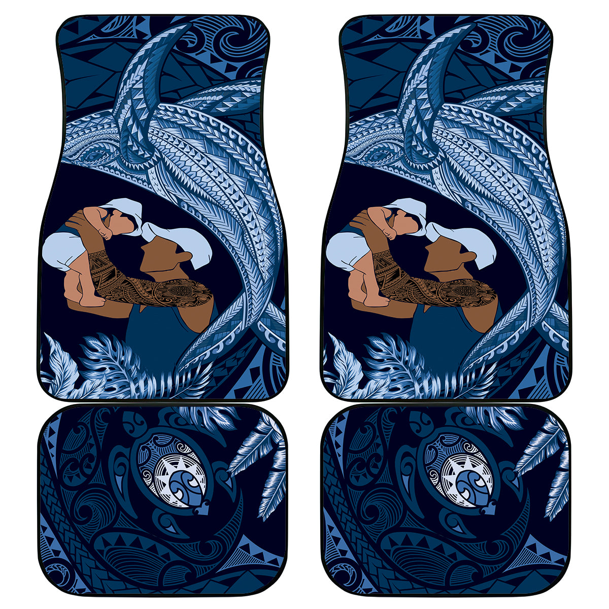 Father's Day Polynesian Pattern Car Mats Tropical Humpback Whale - Navy LT7 - Polynesian Pride