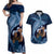 Father's Day Polynesian Pattern Couples Matching Off Shoulder Maxi Dress and Hawaiian Shirt Tropical Humpback Whale - Navy