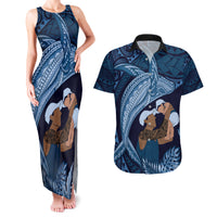 Father's Day Polynesian Pattern Couples Matching Tank Maxi Dress and Hawaiian Shirt Tropical Humpback Whale - Navy LT7 Navy Blue - Polynesian Pride