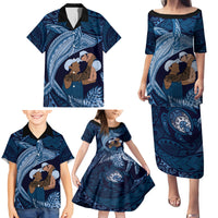 Father's Day Polynesian Pattern Family Matching Puletasi and Hawaiian Shirt Tropical Humpback Whale - Navy LT7 - Polynesian Pride