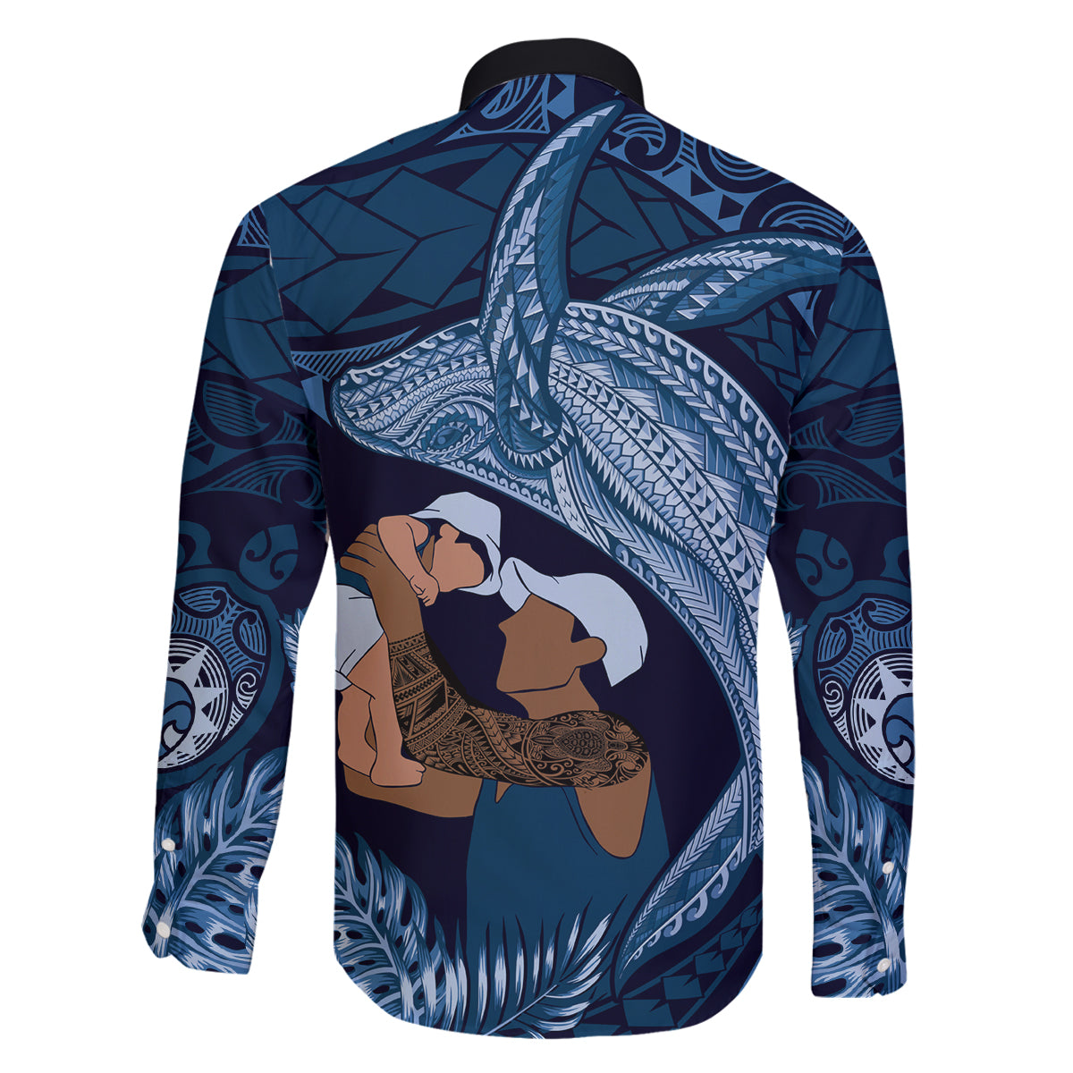 Father's Day Polynesian Pattern Family Matching Puletasi and Hawaiian Shirt Tropical Humpback Whale - Navy LT7 - Polynesian Pride