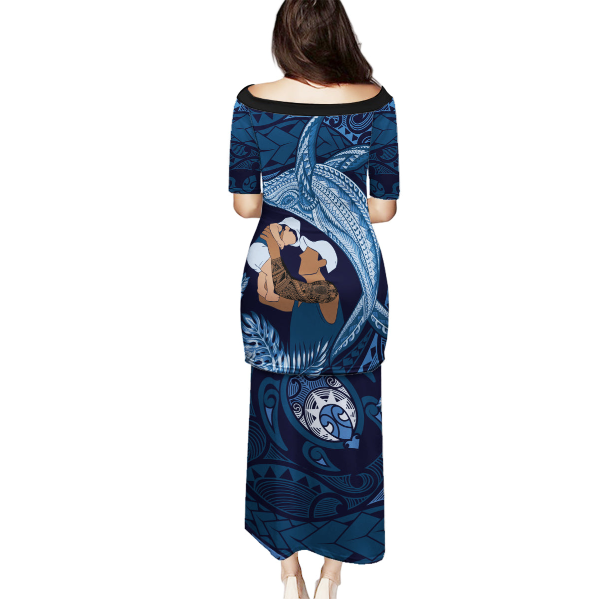 Father's Day Polynesian Pattern Family Matching Puletasi and Hawaiian Shirt Tropical Humpback Whale - Navy LT7 - Polynesian Pride