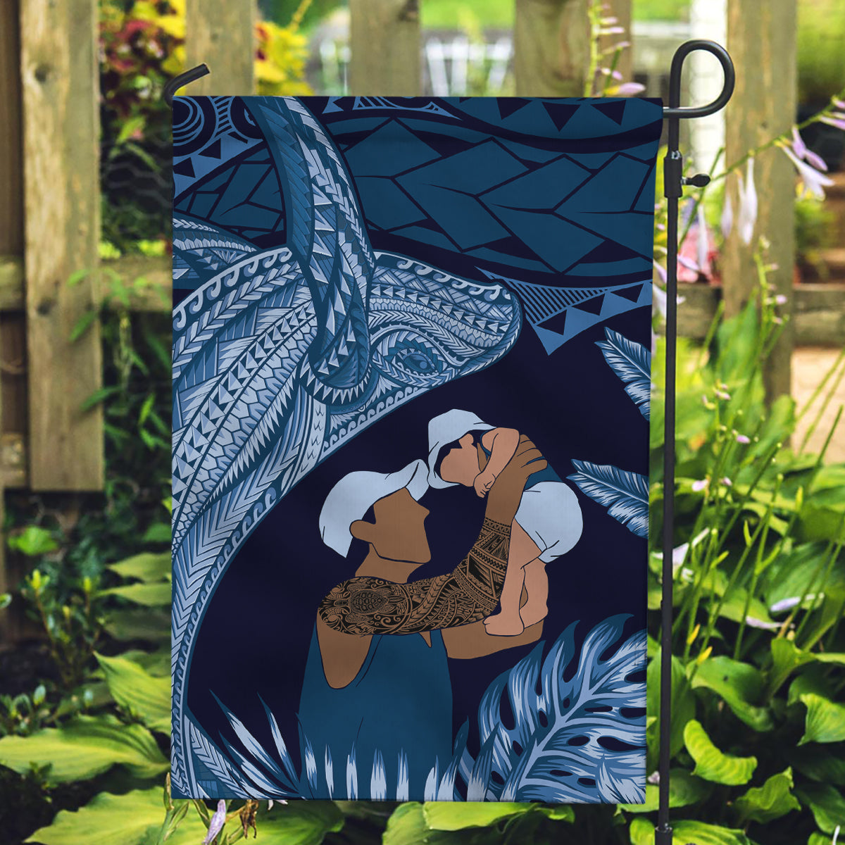 Father's Day Polynesian Pattern Garden Flag Tropical Humpback Whale - Navy LT7 Garden Flag Navy Blue - Polynesian Pride