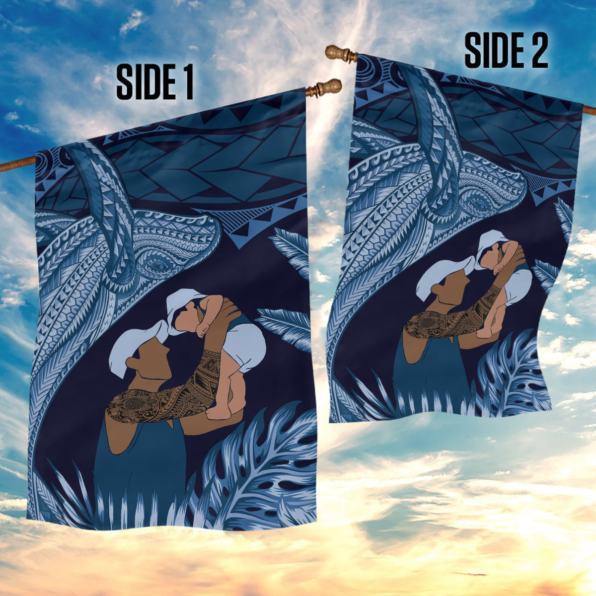 Father's Day Polynesian Pattern Garden Flag Tropical Humpback Whale - Navy LT7 - Polynesian Pride