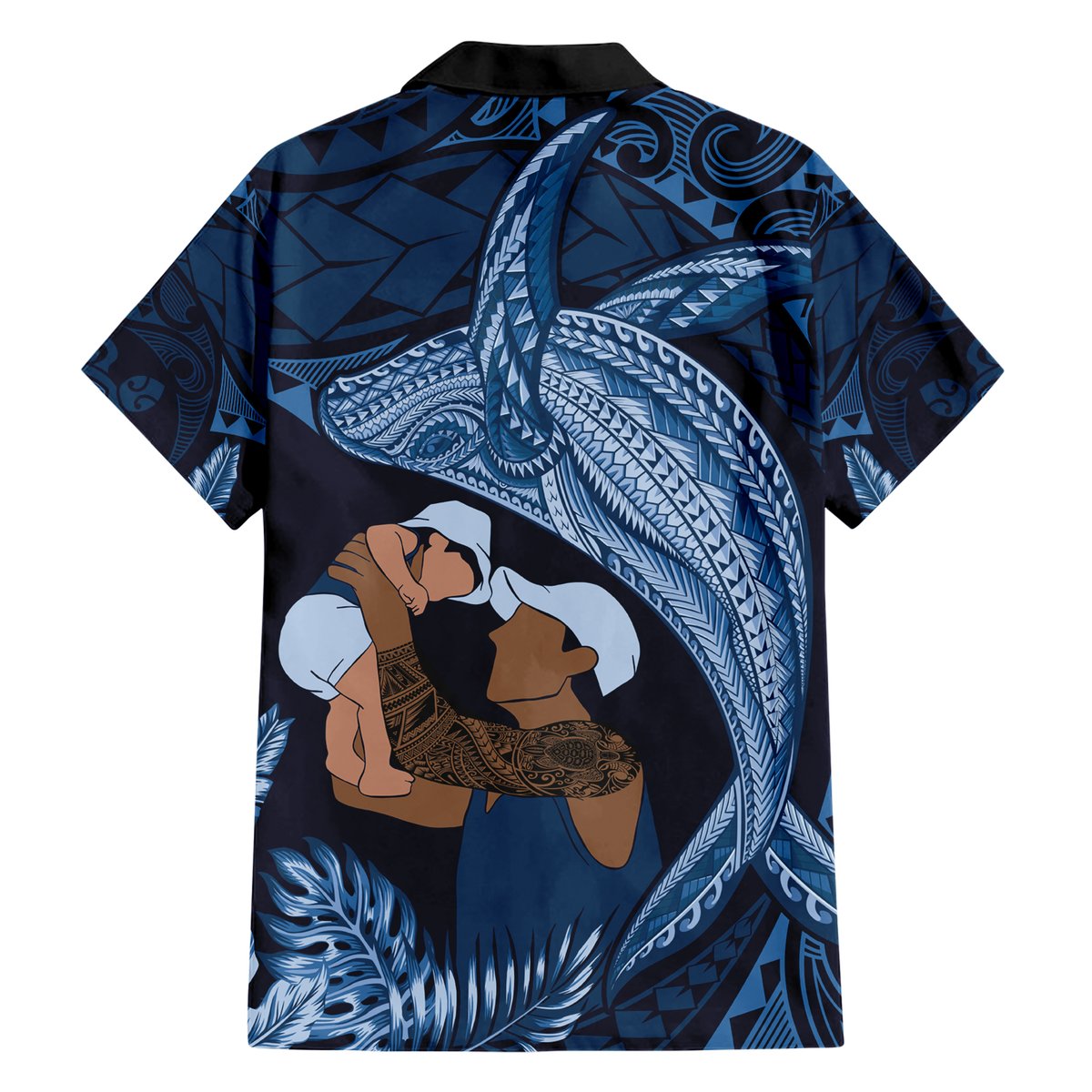 Father's Day Polynesian Pattern Hawaiian Shirt Tropical Humpback Whale - Navy LT7 - Polynesian Pride