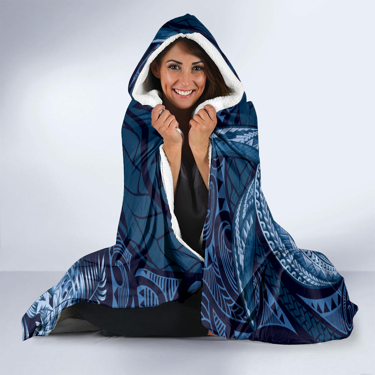 Father's Day Polynesian Pattern Hooded Blanket Tropical Humpback Whale - Navy LT7 - Polynesian Pride