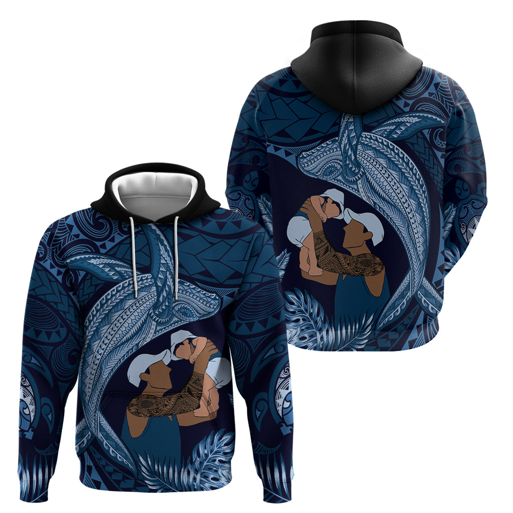 Father's Day Polynesian Pattern Hoodie Tropical Humpback Whale - Navy LT7 - Polynesian Pride
