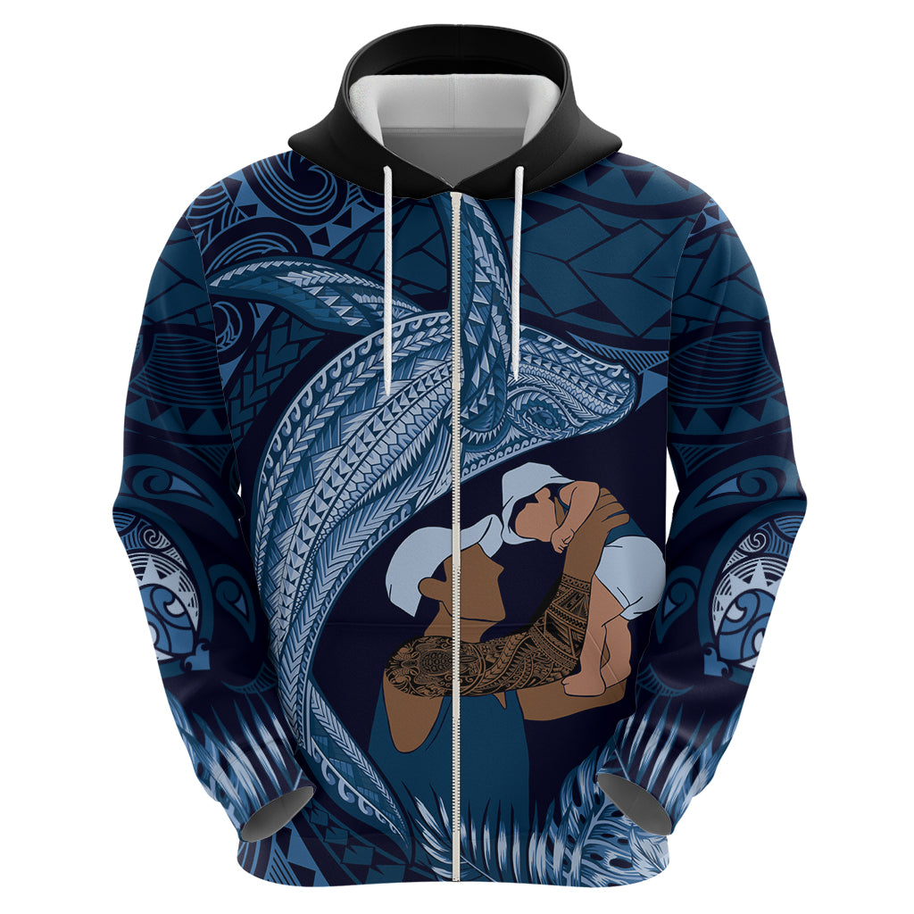 Father's Day Polynesian Pattern Hoodie Tropical Humpback Whale - Navy LT7 - Polynesian Pride