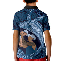Father's Day Polynesian Pattern Kid Polo Shirt Tropical Humpback Whale - Navy