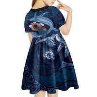 Father's Day Polynesian Pattern Kid Short Sleeve Dress Tropical Humpback Whale - Navy LT7 - Polynesian Pride