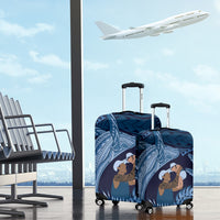 Father's Day Polynesian Pattern Luggage Cover Tropical Humpback Whale - Navy