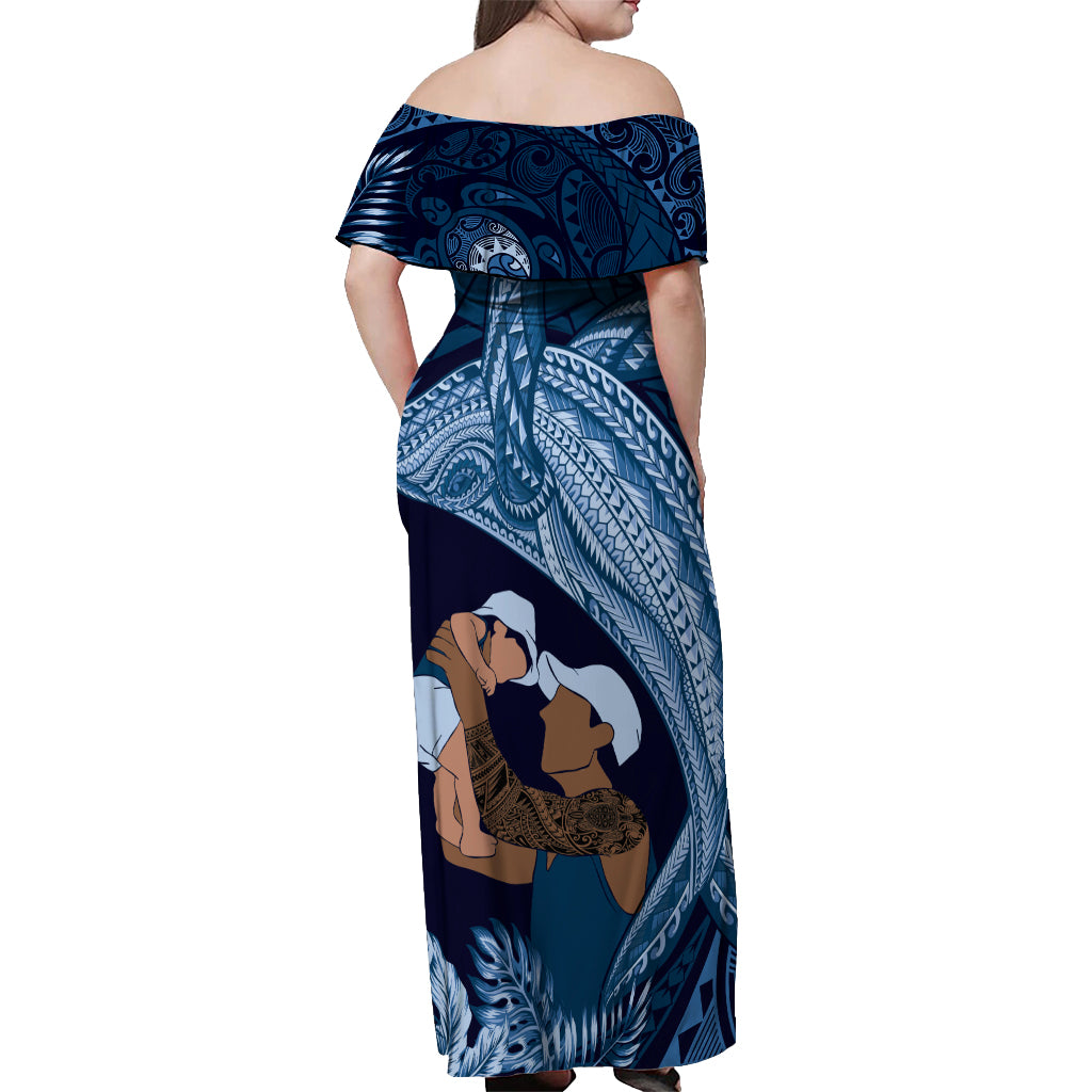 Father's Day Polynesian Pattern Off Shoulder Maxi Dress Tropical Humpback Whale - Navy LT7 - Polynesian Pride