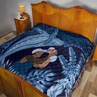 Father's Day Polynesian Pattern Quilt Tropical Humpback Whale - Navy