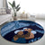 Father's Day Polynesian Pattern Round Carpet Tropical Humpback Whale - Navy