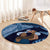 Father's Day Polynesian Pattern Round Carpet Tropical Humpback Whale - Navy