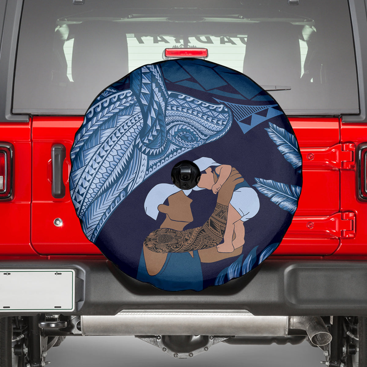 Father's Day Polynesian Pattern Spare Tire Cover Tropical Humpback Whale - Navy LT7 - Polynesian Pride