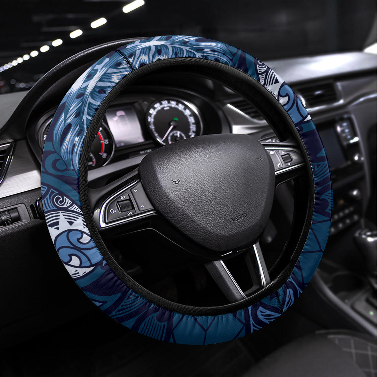Father's Day Polynesian Pattern Steering Wheel Cover Tropical Humpback Whale - Navy LT7 Universal Fit Navy Blue - Polynesian Pride